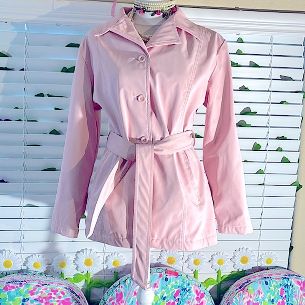 Cheneral light pink polyurethane raincoat lined soft cotton candy flannel lining
